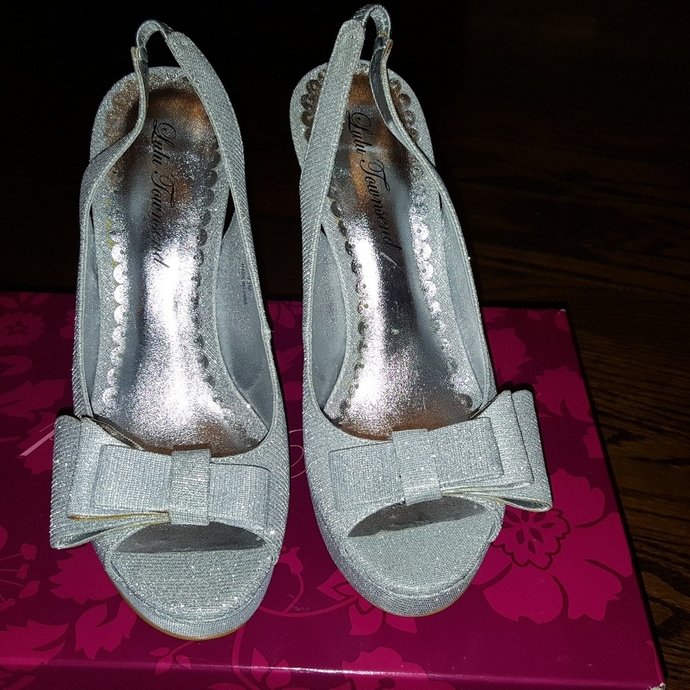 Lulu Townsend Glitter Silver Open Toe Slingback