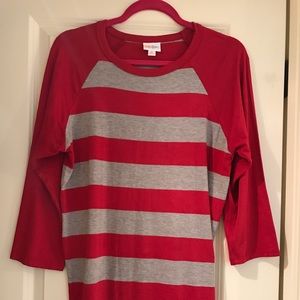 LulaRoe Med randy T (baseball t) red/grey