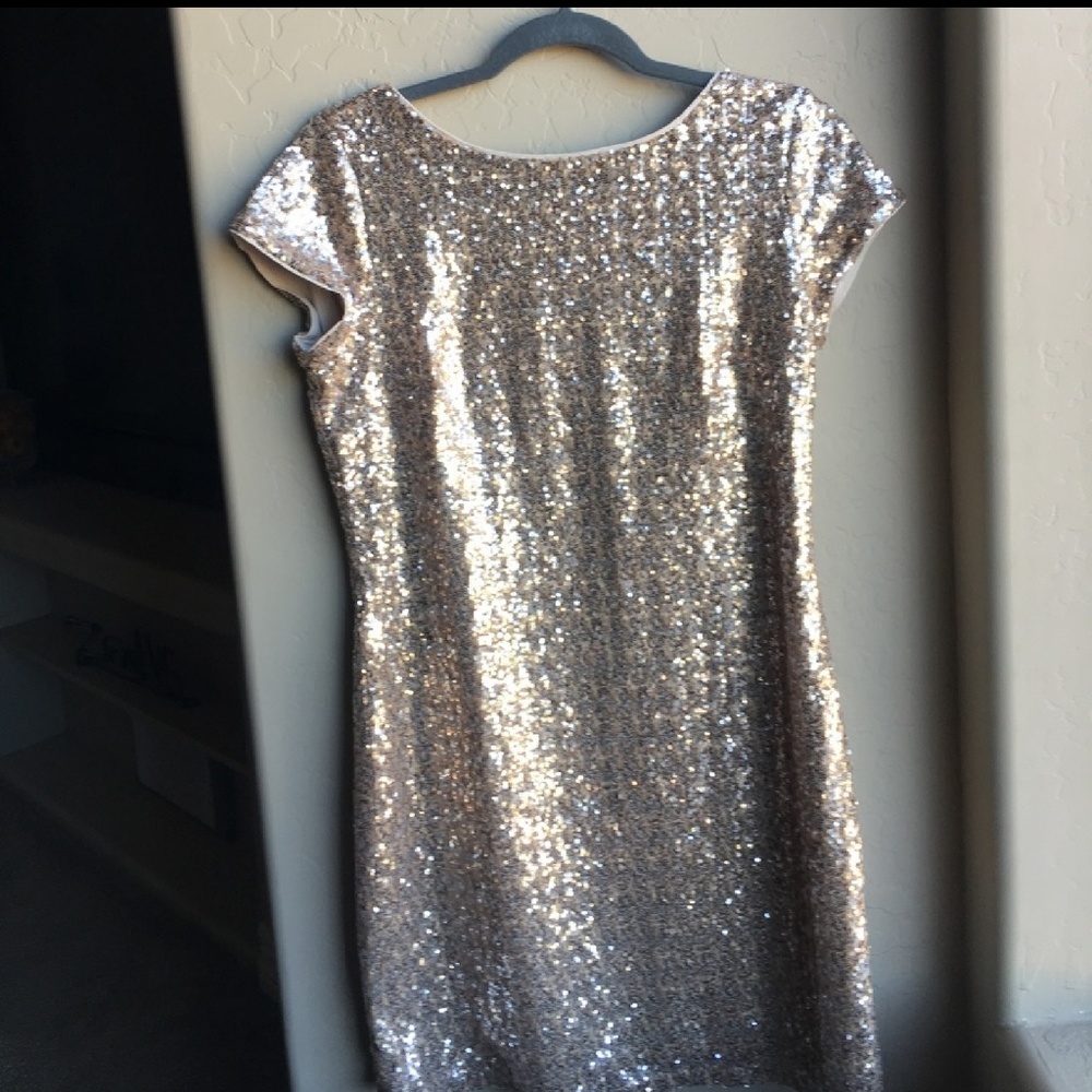 White House Black Market gold sequence dress.