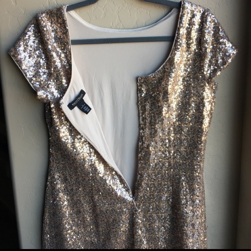 White House Black Market gold sequence dress. - Picture 2 of 3