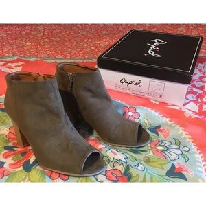 Khaki suede booties, size 8.5