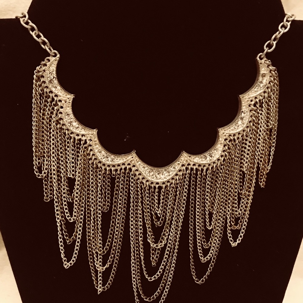 Sliver dropping rhinestone chain necklace