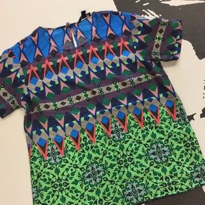 J Crew Colorful Geo & Floral Pattern Silk Top 2