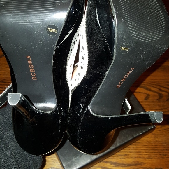 BCBGirls Black Peep Toe Heels - Picture 3 of 4