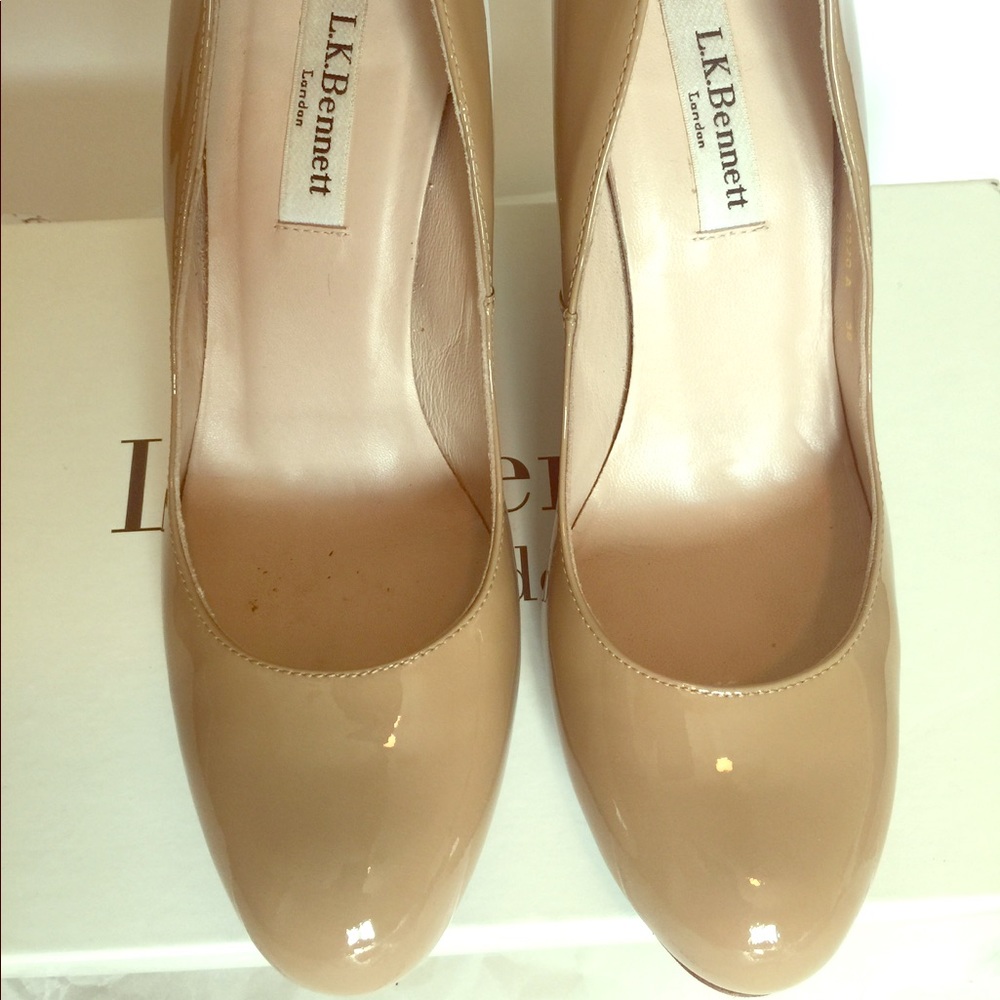 Taupe LK Bennet Maddox patent wedges