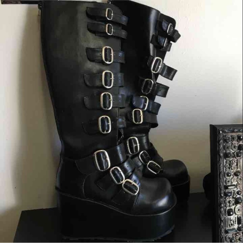 Demonia knee high platform buckle boots NEW