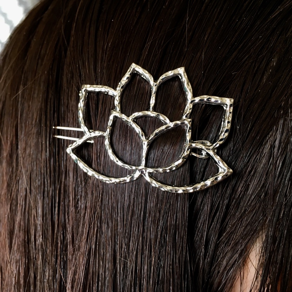 Silver Lotus Yogi Hair Clip / Barrette