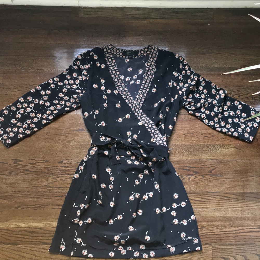 AllSaints Alva Fraise Silk Wrap Dress