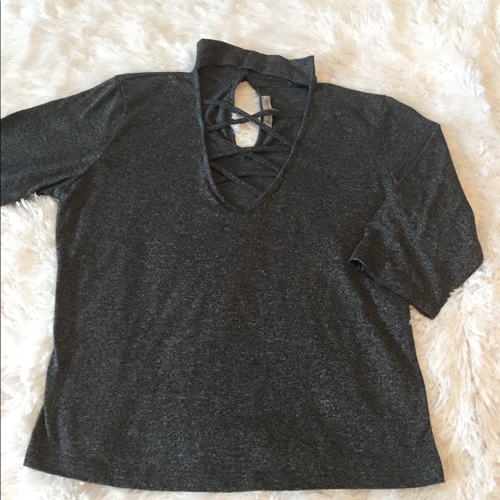 Lace up gray shirt