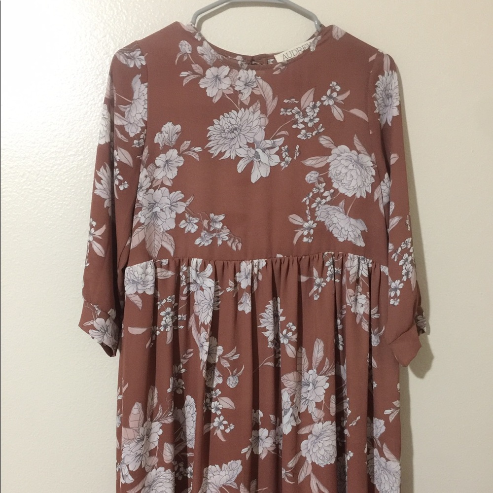 Peachy brown floral almost knee length dress