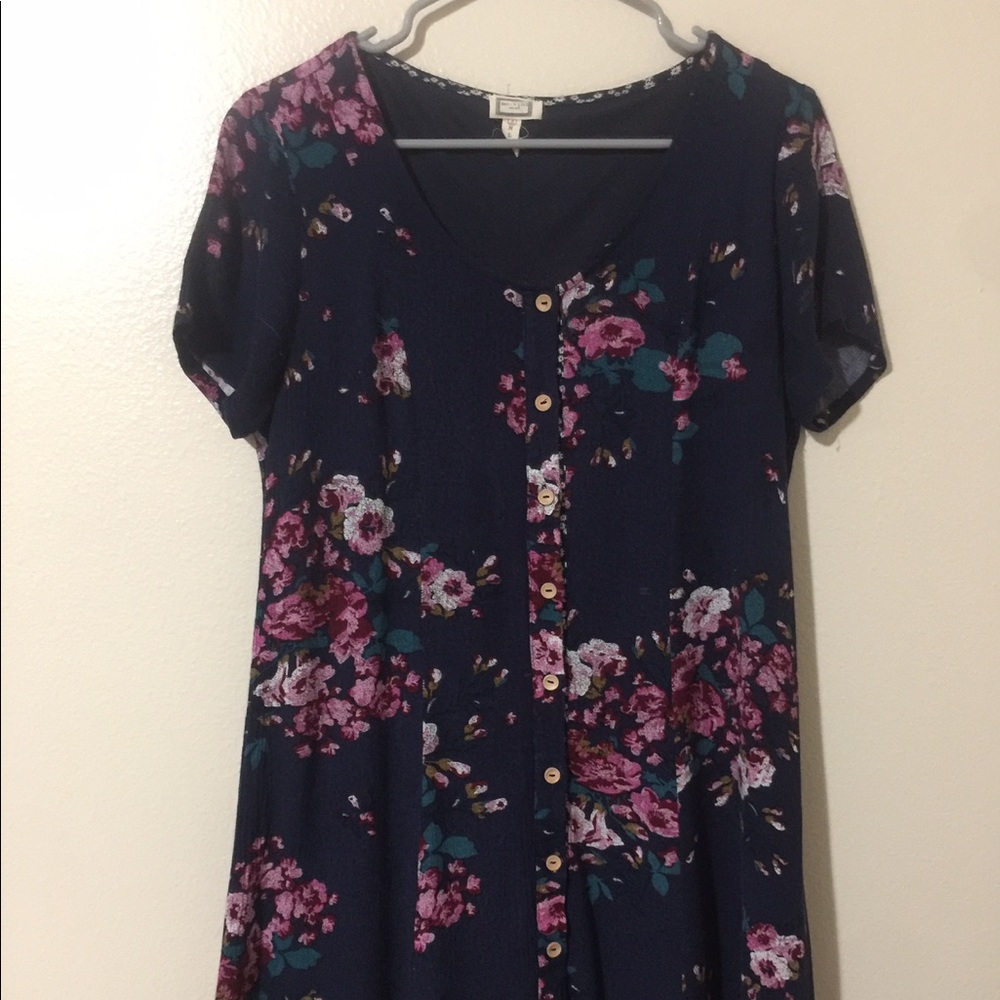 Navy floral dress - almost knee length