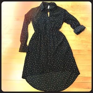 High-low, long sleeved black dress