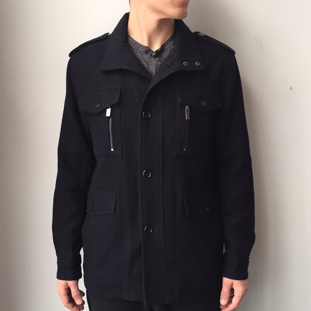 Michael Kors Navy Blue Wool Blend Coat