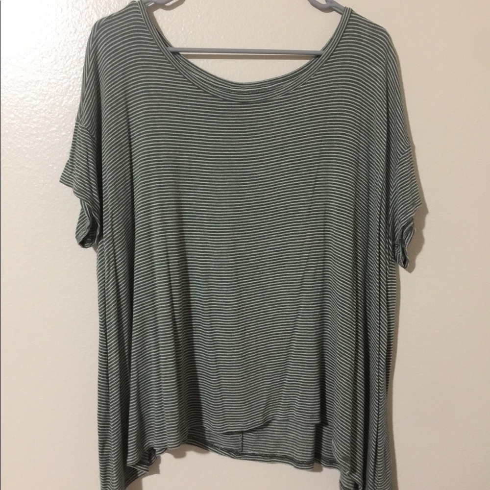 American Eagle Green & Cream striped shirt
