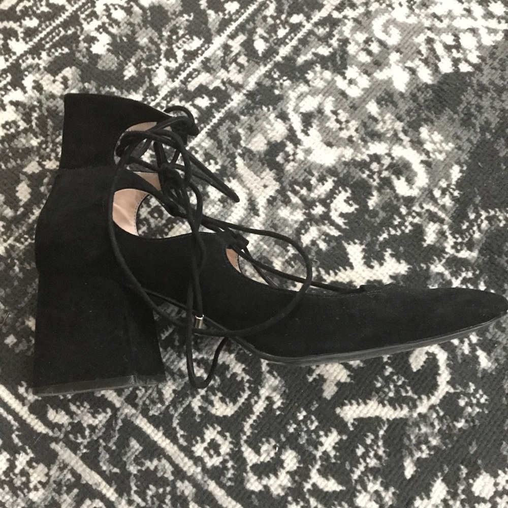 Zara Black Lace Up Block Heel Shoes - 41