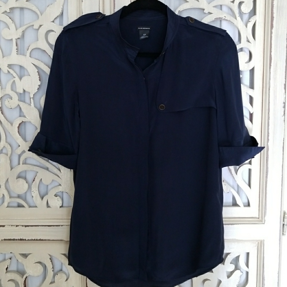 Collarless Silk Shirt