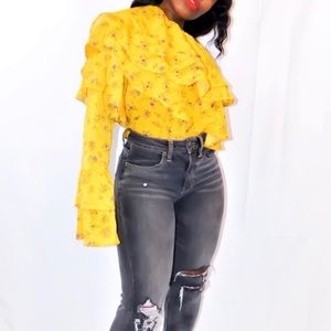 One sleeved blouse- floral yellow
