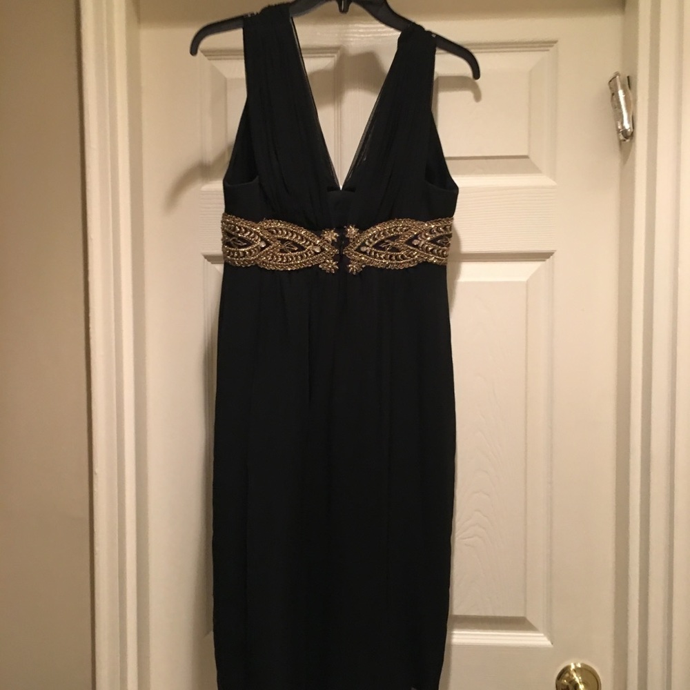 Marchesa Black Evening Dress with Gold Trim