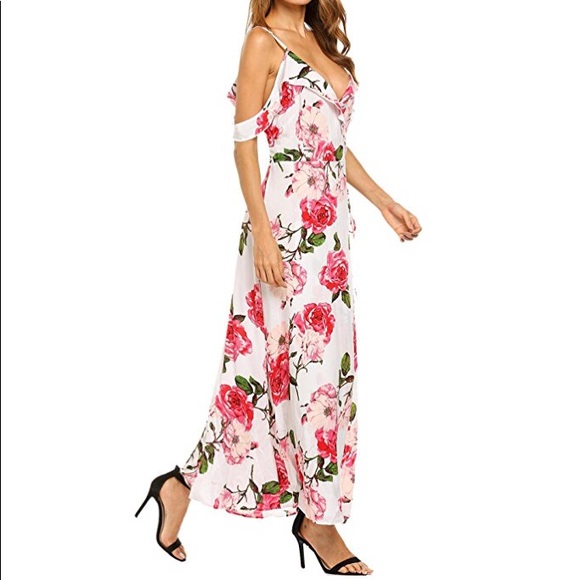 Dresses & Skirts - Cold shoulder floral ruffle wrap maxi dress