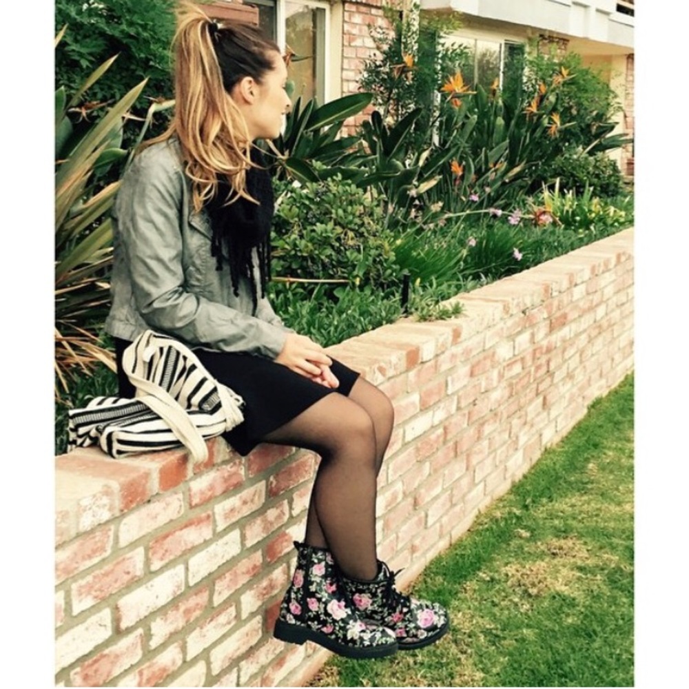 Floral lace up boots