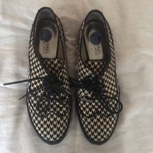 Michael Kors heeled calf fur houndstooth oxfords