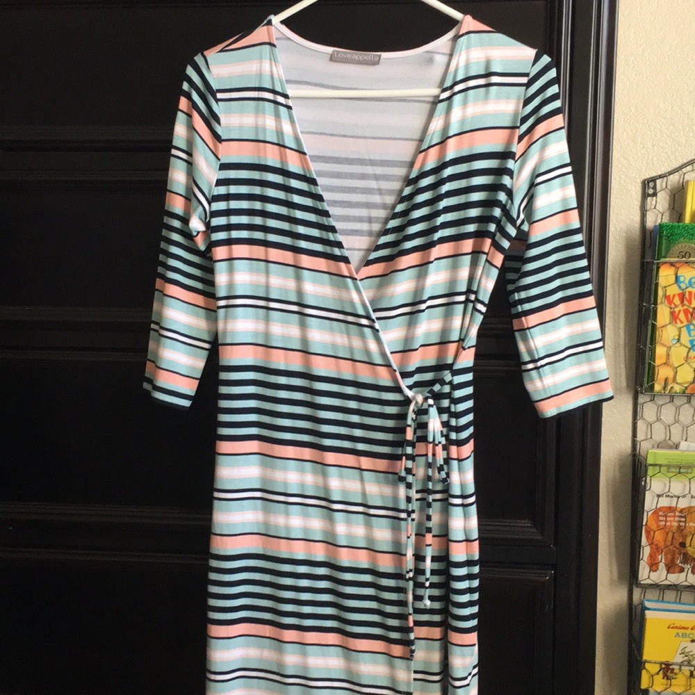 Striped faux wrap dress