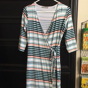 Striped faux wrap dress