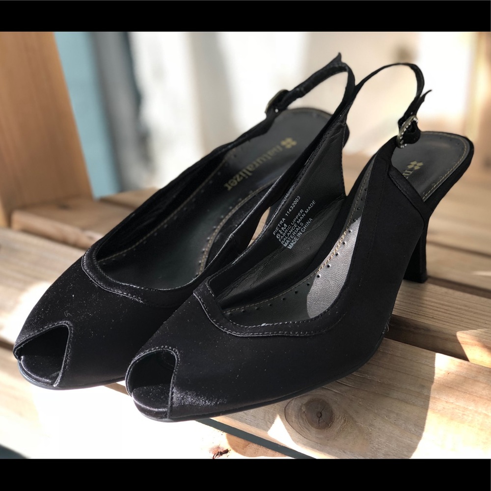 Naturalizer Pietra  Black Satin Peep-toe Slingback