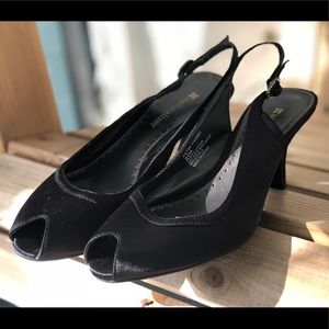 Naturalizer Pietra  Black Satin Peep-toe Slingback