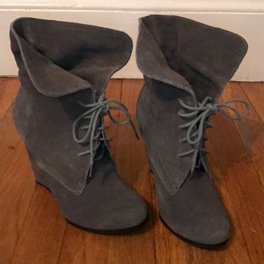 Gray Suede Wedge Booties