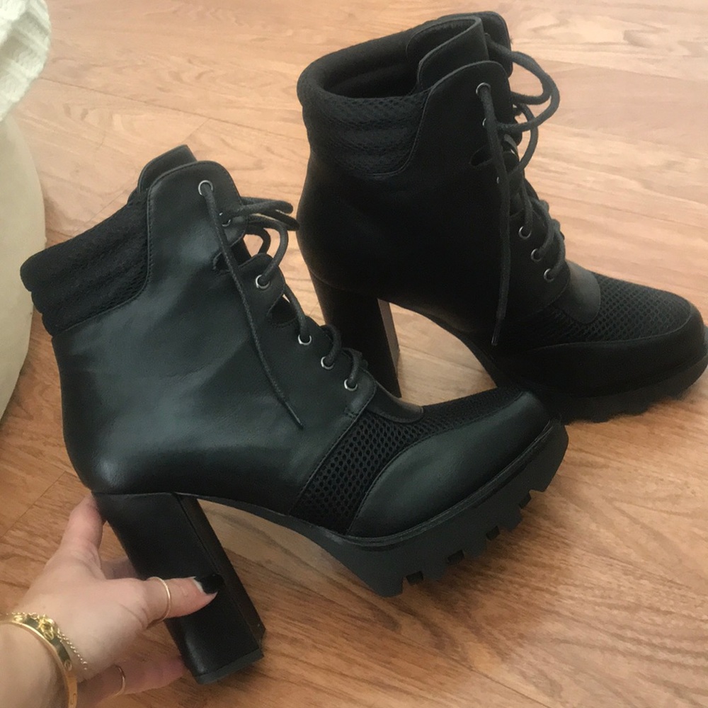 Size nine combat thick heel booties