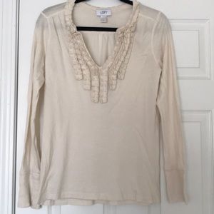 Ann Taylor LOFT cream long sleeve V neck tshirt.