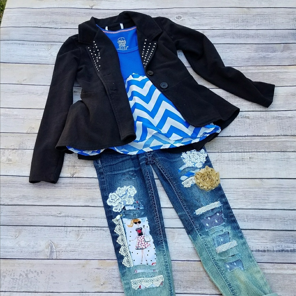 Girls size 7 Distressed denim 3 piece set for hess