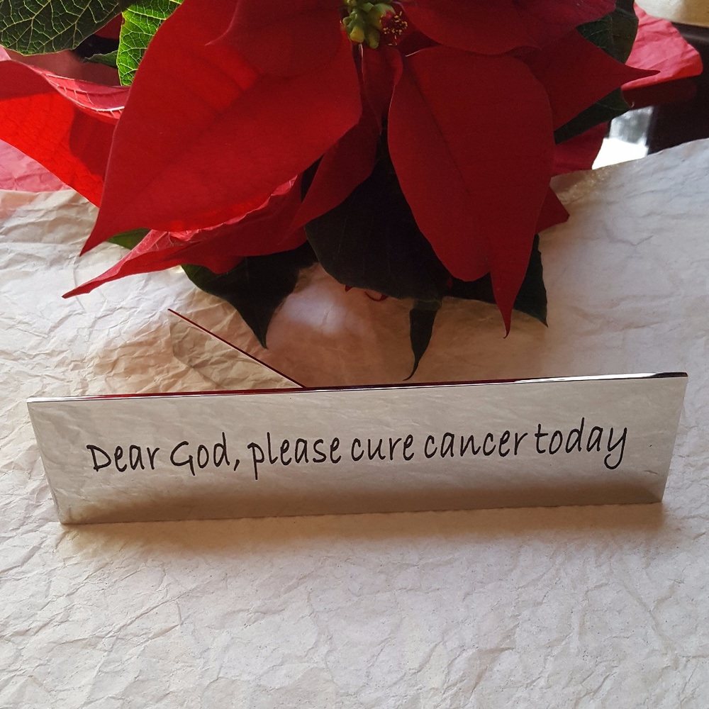 "Dear God, please cure cancer today." Silver Prayer Plate