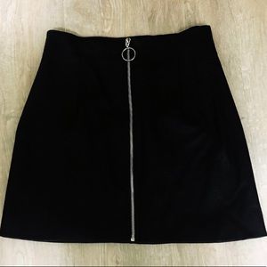 Black leather zipper in the front mini skirt
