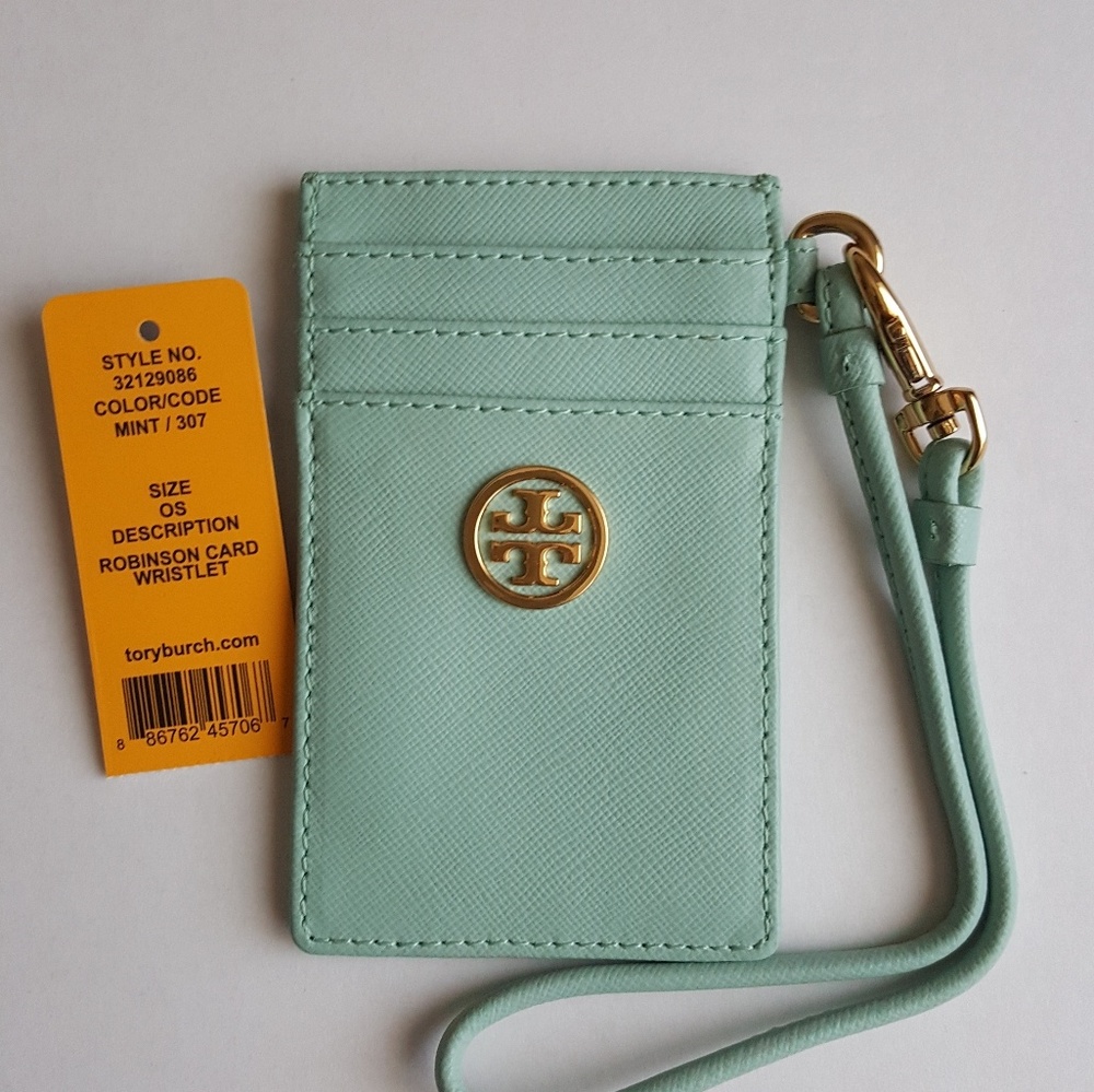 Tory Burch Robinson Card Wristlet in Mint