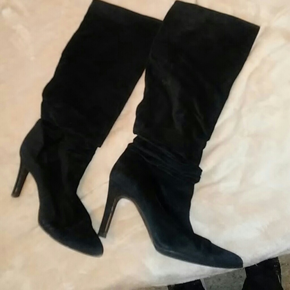 Suede Leather Upper calf high heeled boots