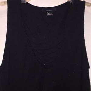 Black, cross cross front top, barley warn