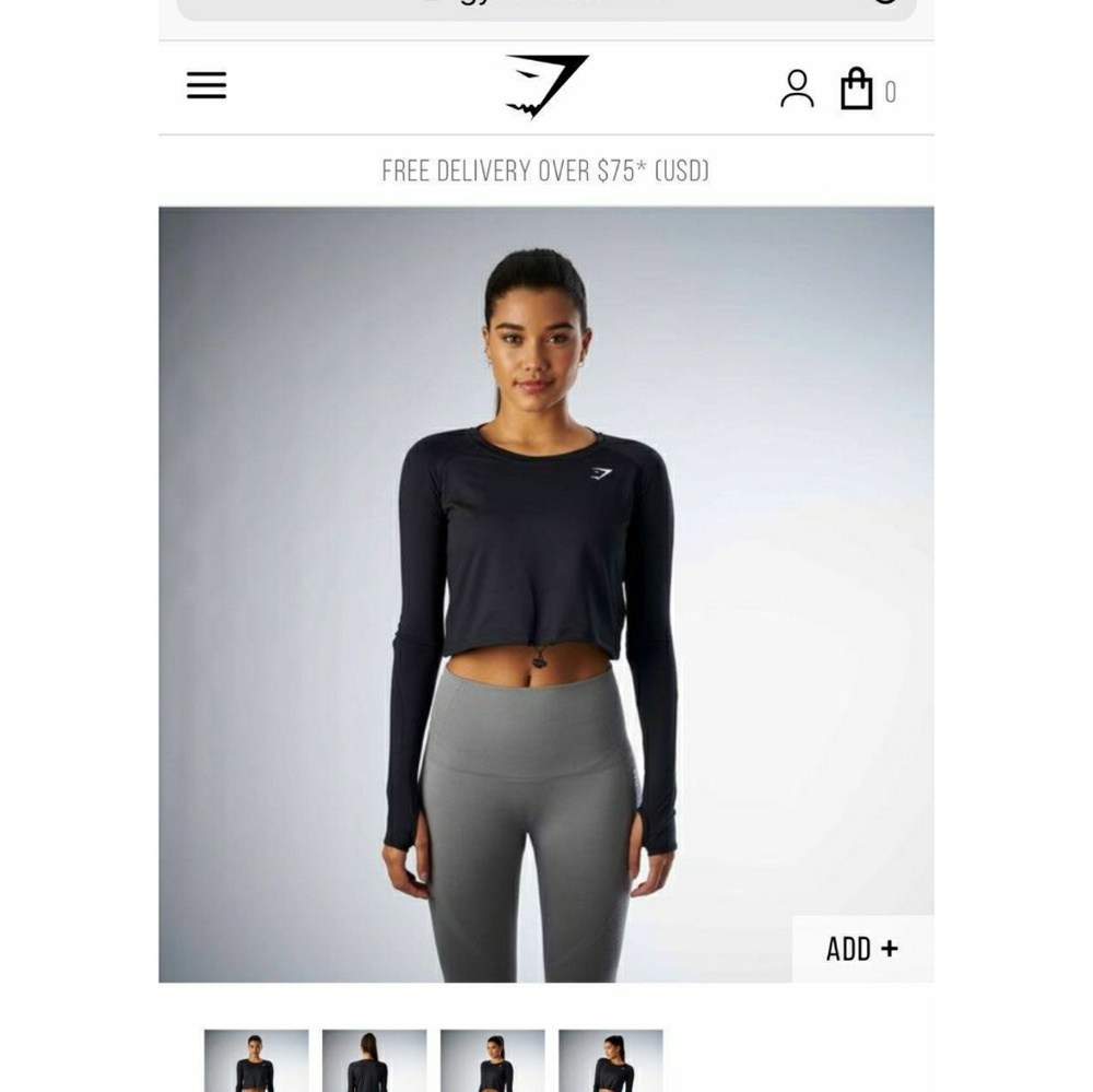ISO gymshark black or gray draw cord crop top