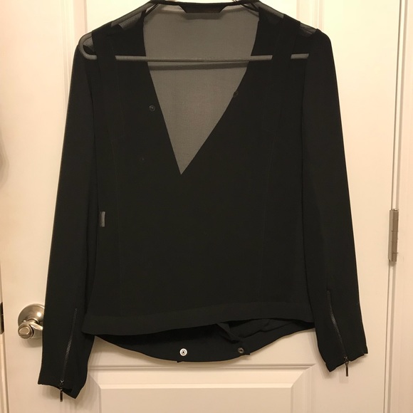 ZARA Crepe Moto Military Jacket S Black Silver Zip - Picture 3 of 5