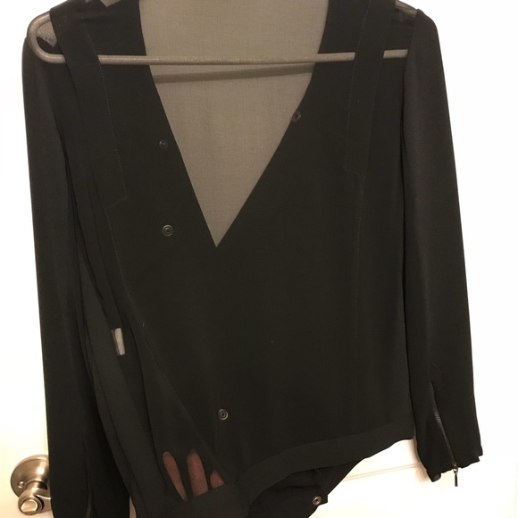 ZARA Crepe Moto Military Jacket S Black Silver Zip - Picture 4 of 5