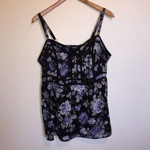 Torrid black tank top with navy/grey flowers