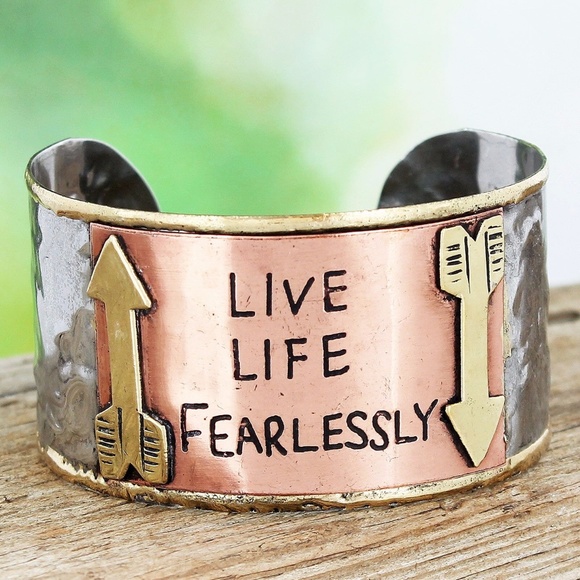 Jewelry - Tri-Tone 'Live Life Fearlessly' Cuff Bracelet