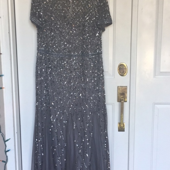 Adrianna Papell Women's Cap Sleeve Beaded Gown - Fully Beaded, Goddess Waist, Back Zipper - View #11