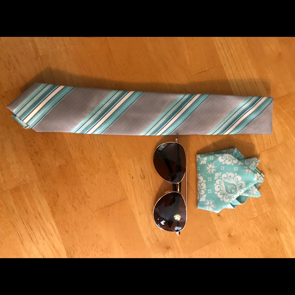 Pocket square, tie, sunglasses set
