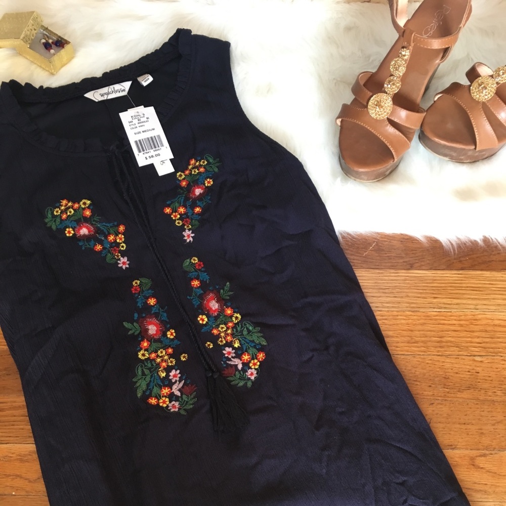 (NWT) Blue Ruffle Shift Dress w/ Floral Detail