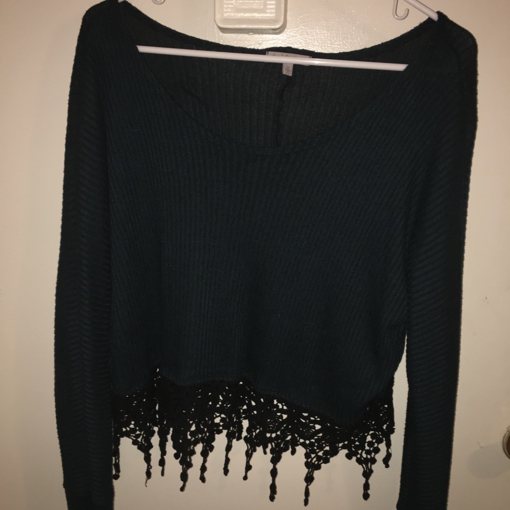 Forest green sweater with lace