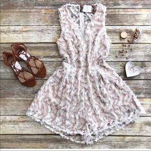 White/blush Feather Textured Romper Small