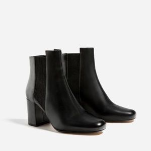 Zara black leather block heel ankle boots