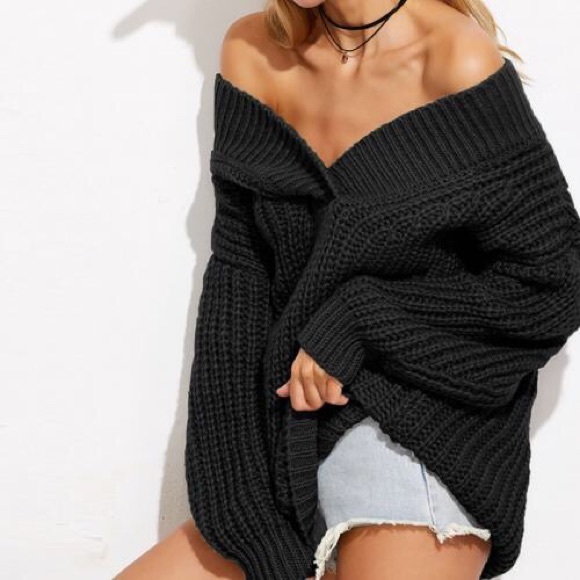 black knit pattern v neck sweater NWT - Picture 3 of 8